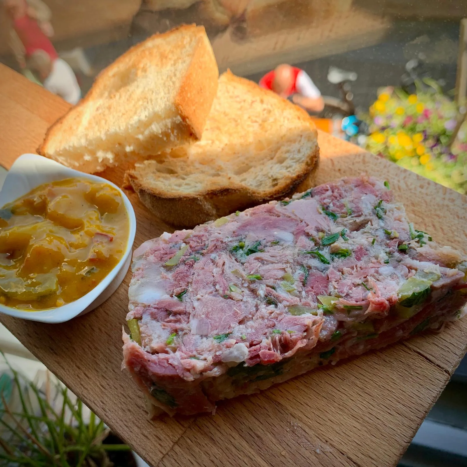 A food board photographed by The Curious Hop, with toast and chutney